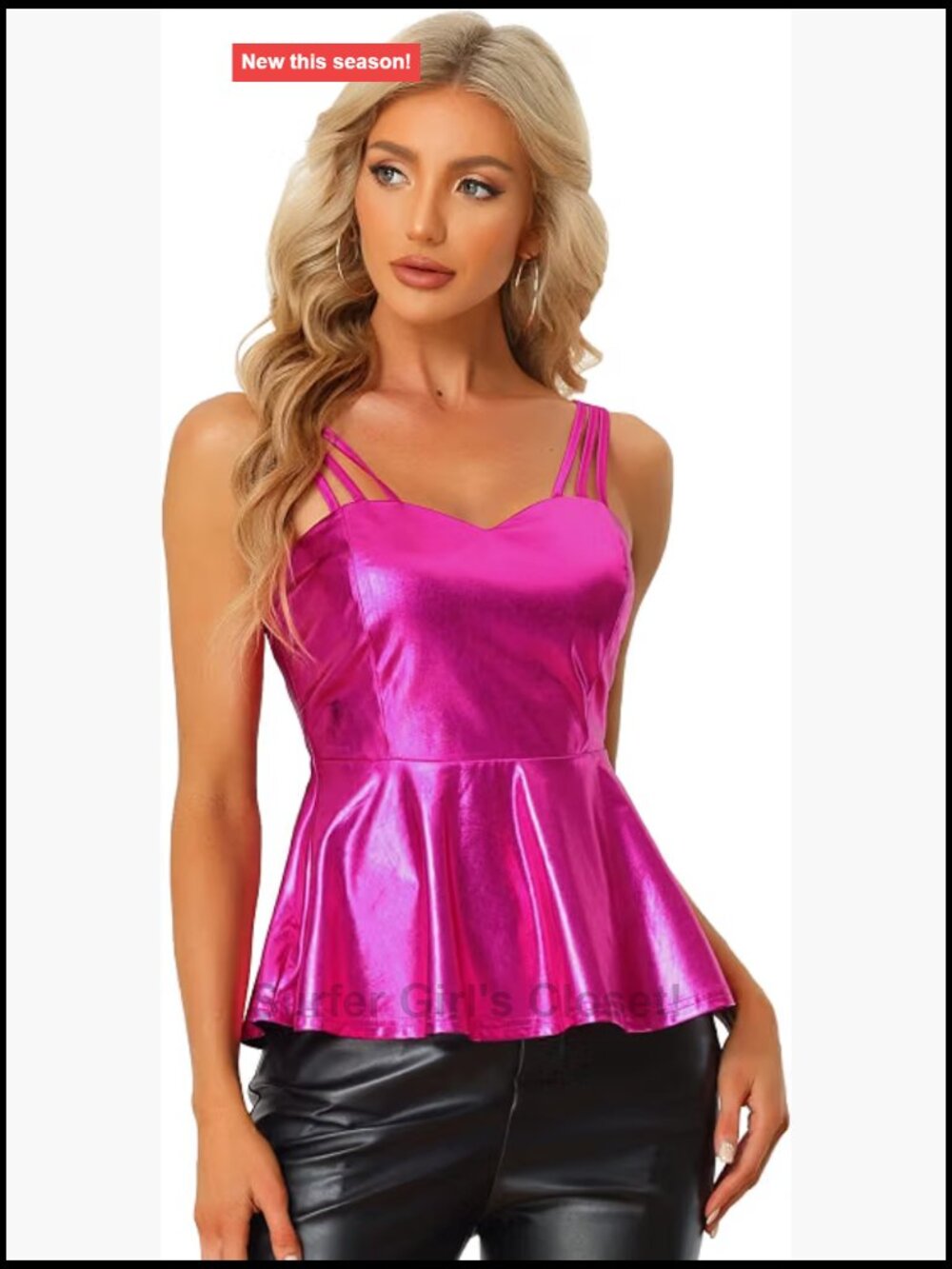 Women's Sleeveless Metallic Peplum Cami Sparkly Party Top